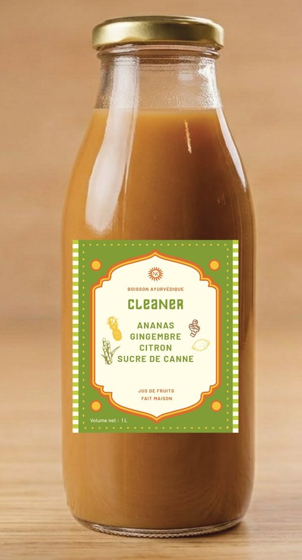 Bouteille de Cleaner, jus orangé, étiquette verte